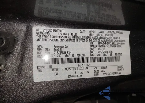 2014 Ford Focus Se from USA, damaged, VIN 1FADP3K28EL244410